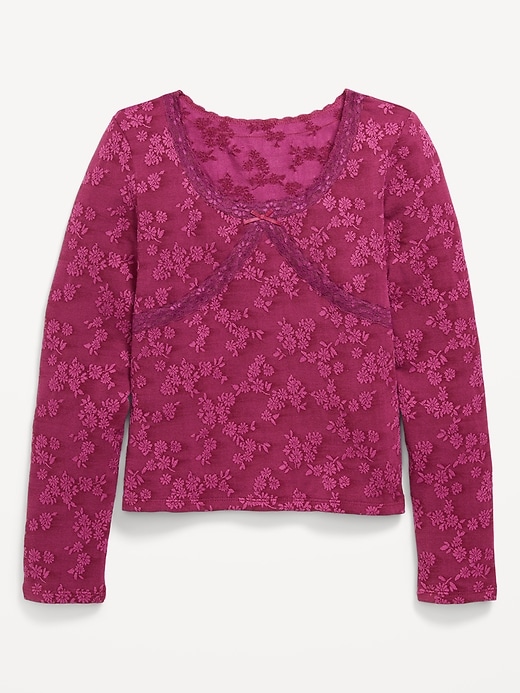 Image number 2 showing, Fitted Long-Sleeve Lace-Trim Top for Girls