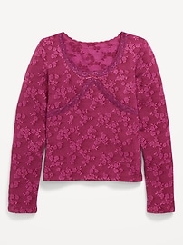 Image number 2 showing, Fitted Long-Sleeve Lace-Trim Top for Girls