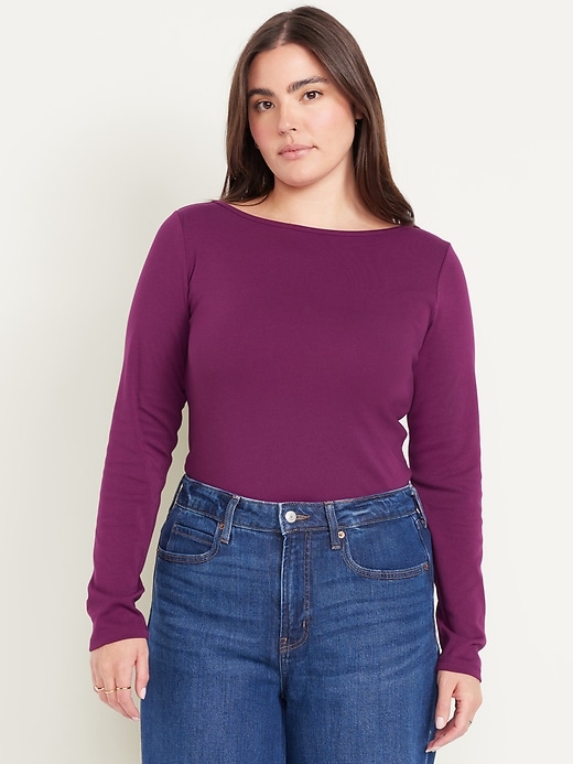 Image number 5 showing, Snug Long-Sleeve Boat-Neck T-Shirt