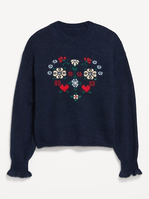 Image number 5 showing, Loose Crew-Neck Wool-Blend Graphic Cropped Sweater