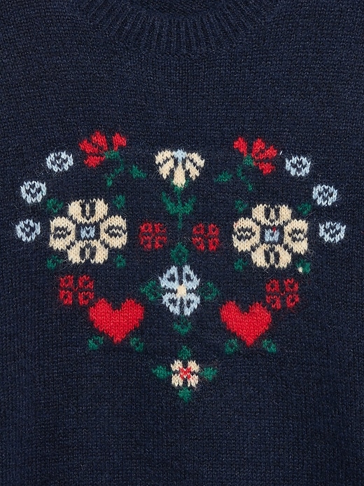 Image number 6 showing, Loose Crew-Neck Wool-Blend Graphic Cropped Sweater