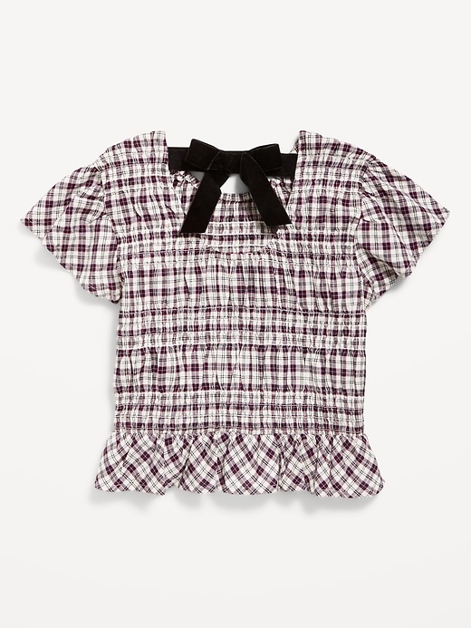 Image number 3 showing, Short-Sleeve Plaid Smocked Top for Girls