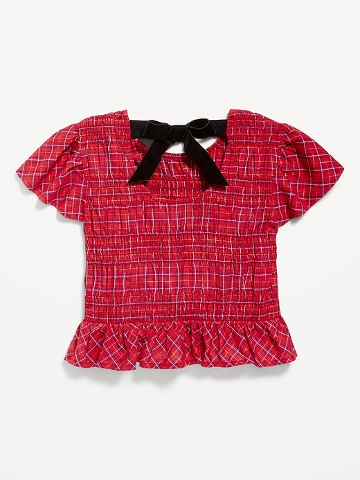 Image number 3 showing, Short-Sleeve Plaid Smocked Top for Girls