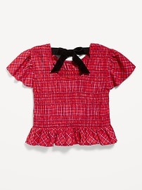 Image number 3 showing, Short-Sleeve Plaid Smocked Top for Girls