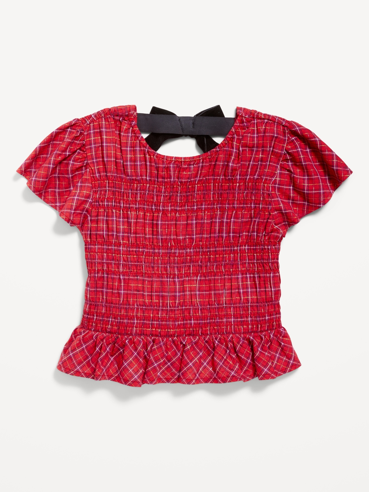 Short-Sleeve Plaid Smocked Top for Girls