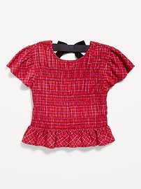 Image number 2 showing, Short-Sleeve Plaid Smocked Top for Girls