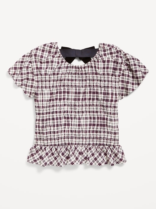Image number 2 showing, Short-Sleeve Plaid Smocked Top for Girls