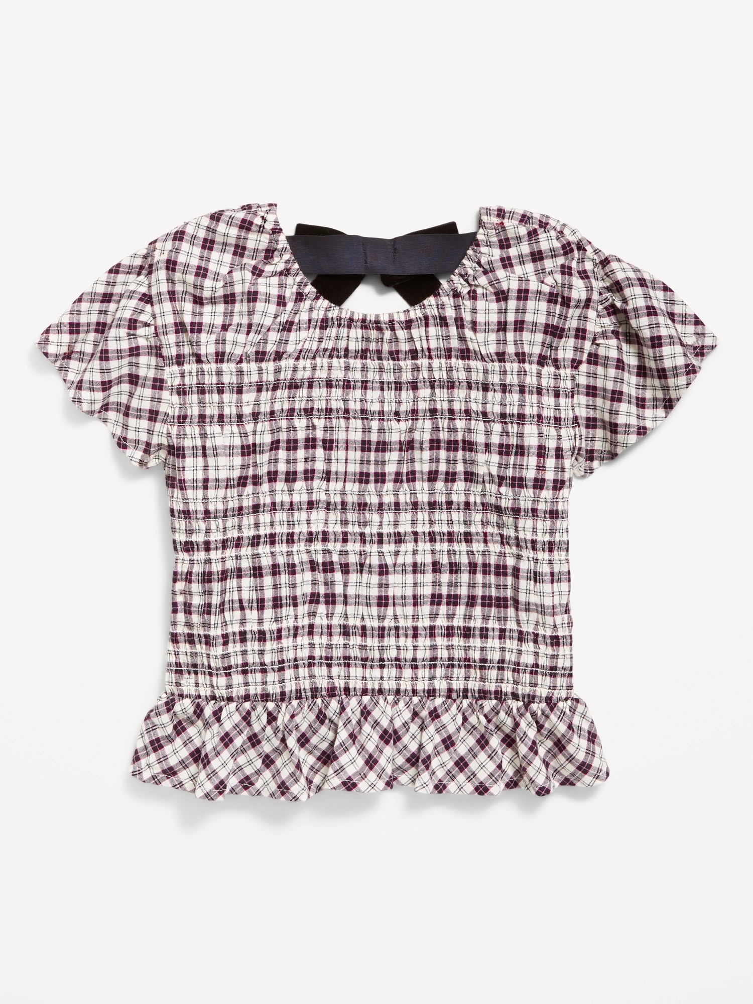 Short-Sleeve Plaid Smocked Top for Girls