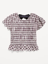 Image number 2 showing, Short-Sleeve Plaid Smocked Top for Girls