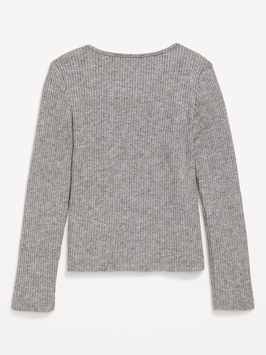 Image number 3 showing, Fitted Long-Sleeve Ribbed Bow-Tie Top for Girls