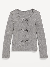 Image number 2 showing, Fitted Long-Sleeve Ribbed Bow-Tie Top for Girls