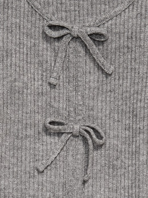 Image number 4 showing, Fitted Long-Sleeve Ribbed Bow-Tie Top for Girls