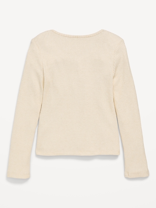 Image number 3 showing, Fitted Long-Sleeve Ribbed Bow-Tie Top for Girls