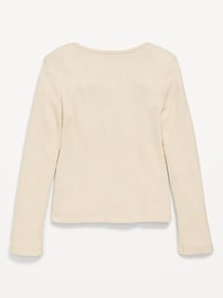Image number 3 showing, Fitted Long-Sleeve Ribbed Bow-Tie Top for Girls