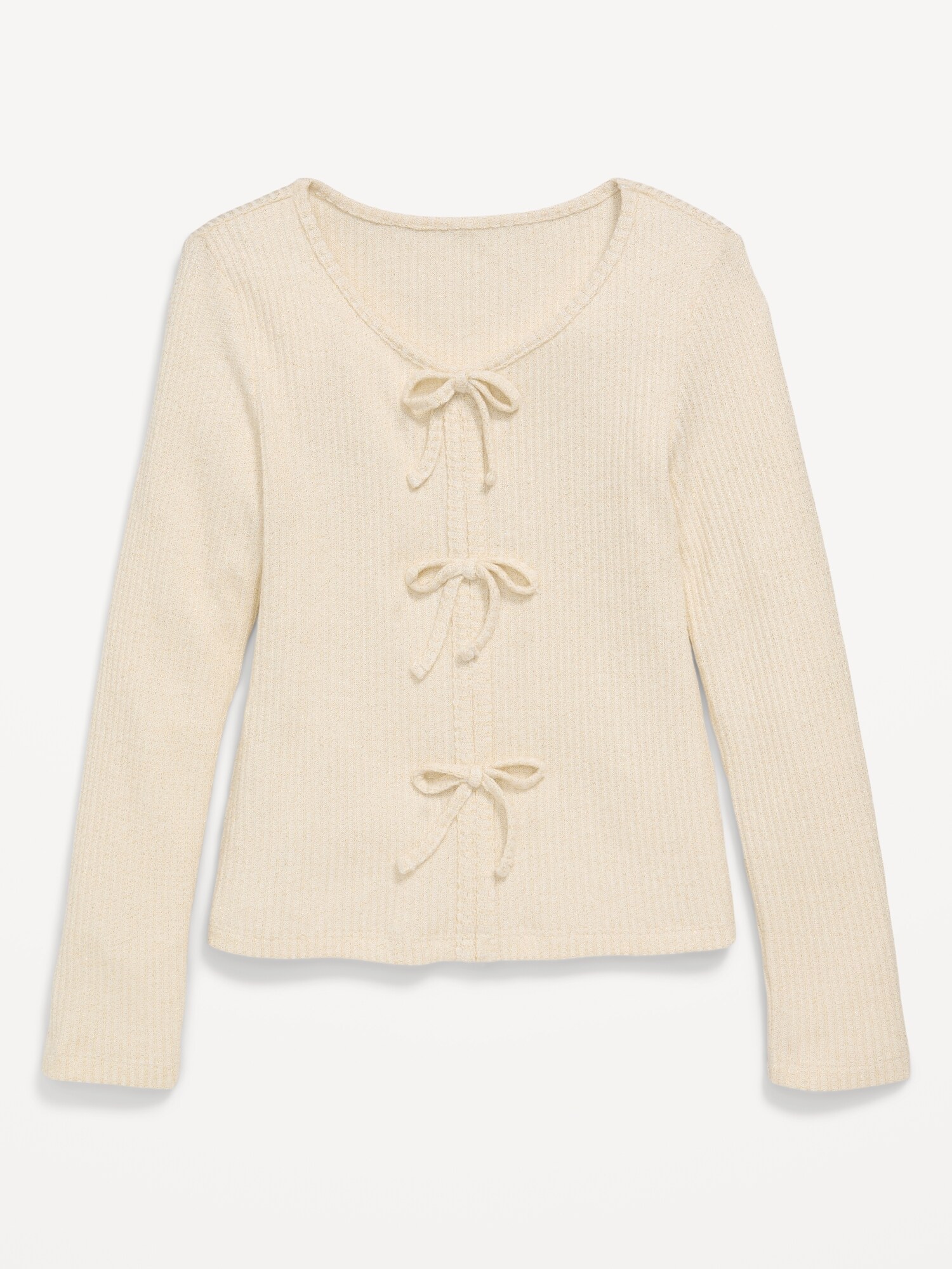 Топ Old Navy Fitted Long-Sleeve Ribbed Bow-Tie Top для девочек, цвет: Creme De La Creme — фото 2
