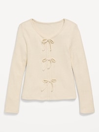 Image number 2 showing, Fitted Long-Sleeve Ribbed Bow-Tie Top for Girls