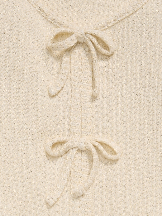 Image number 4 showing, Fitted Long-Sleeve Ribbed Bow-Tie Top for Girls