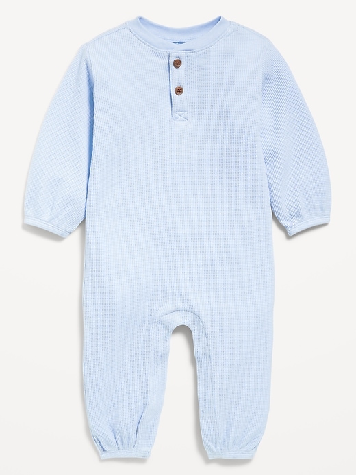 Image number 1 showing, Long-Sleeve Henley Waffle-Knit One-Piece for Baby