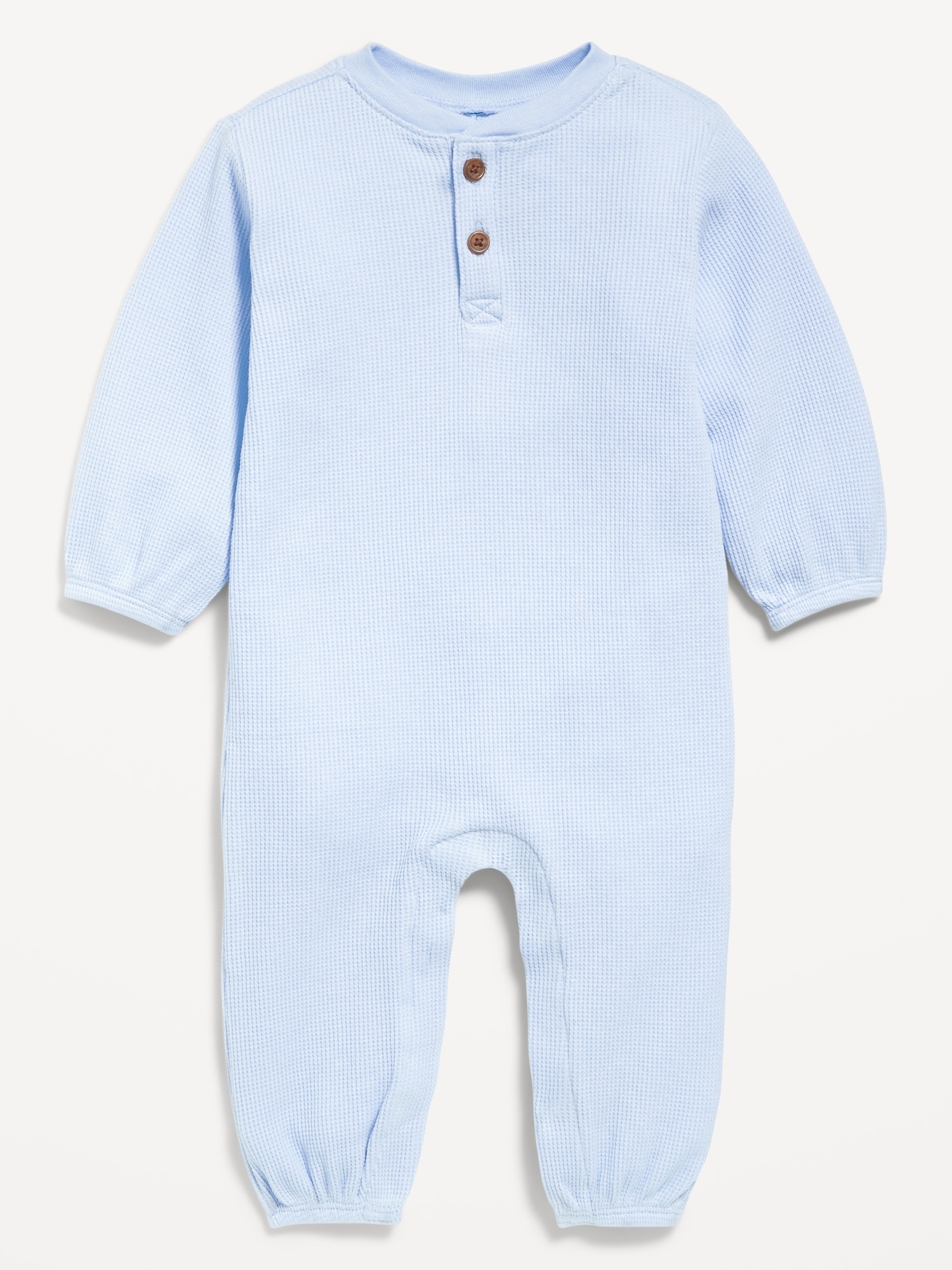 Long-Sleeve Henley Waffle-Knit One-Piece for Baby