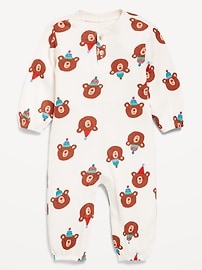 Image number 1 showing, Printed Long-Sleeve Henley Waffle-Knit One-Piece for Baby