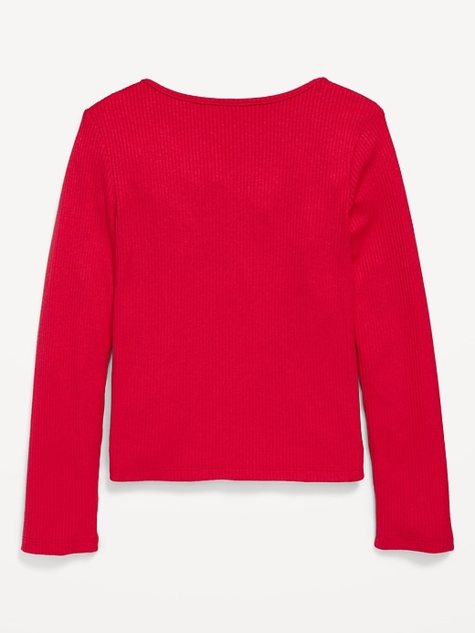 Image number 3 showing, Fitted Long-Sleeve Ribbed Bow-Tie Top for Girls