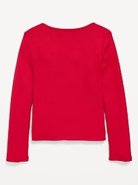 Image number 3 showing, Fitted Long-Sleeve Ribbed Bow-Tie Top for Girls