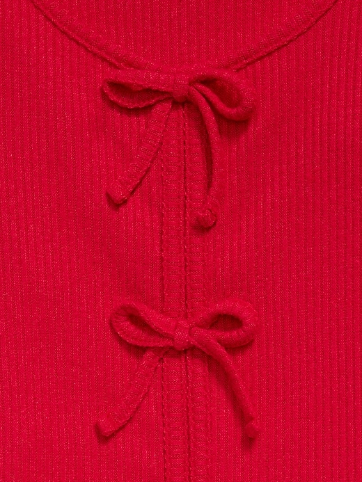 Image number 4 showing, Fitted Long-Sleeve Ribbed Bow-Tie Top for Girls