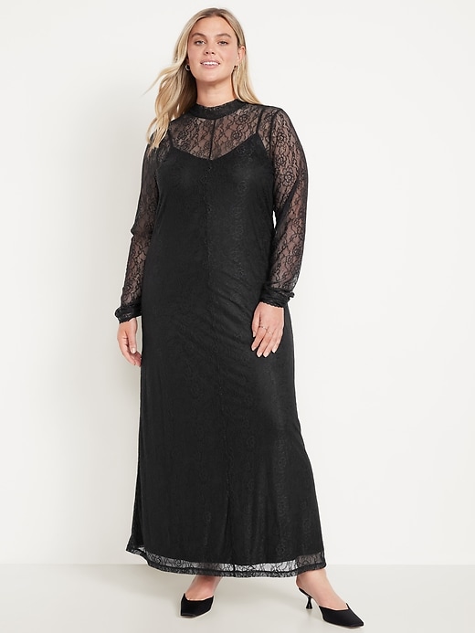 Image number 7 showing, Mock Neck Lace Maxi Dress