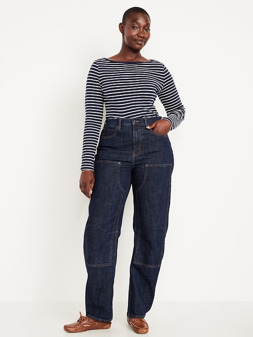 Image number 4 showing, High-Waisted Barrel Utility Jeans