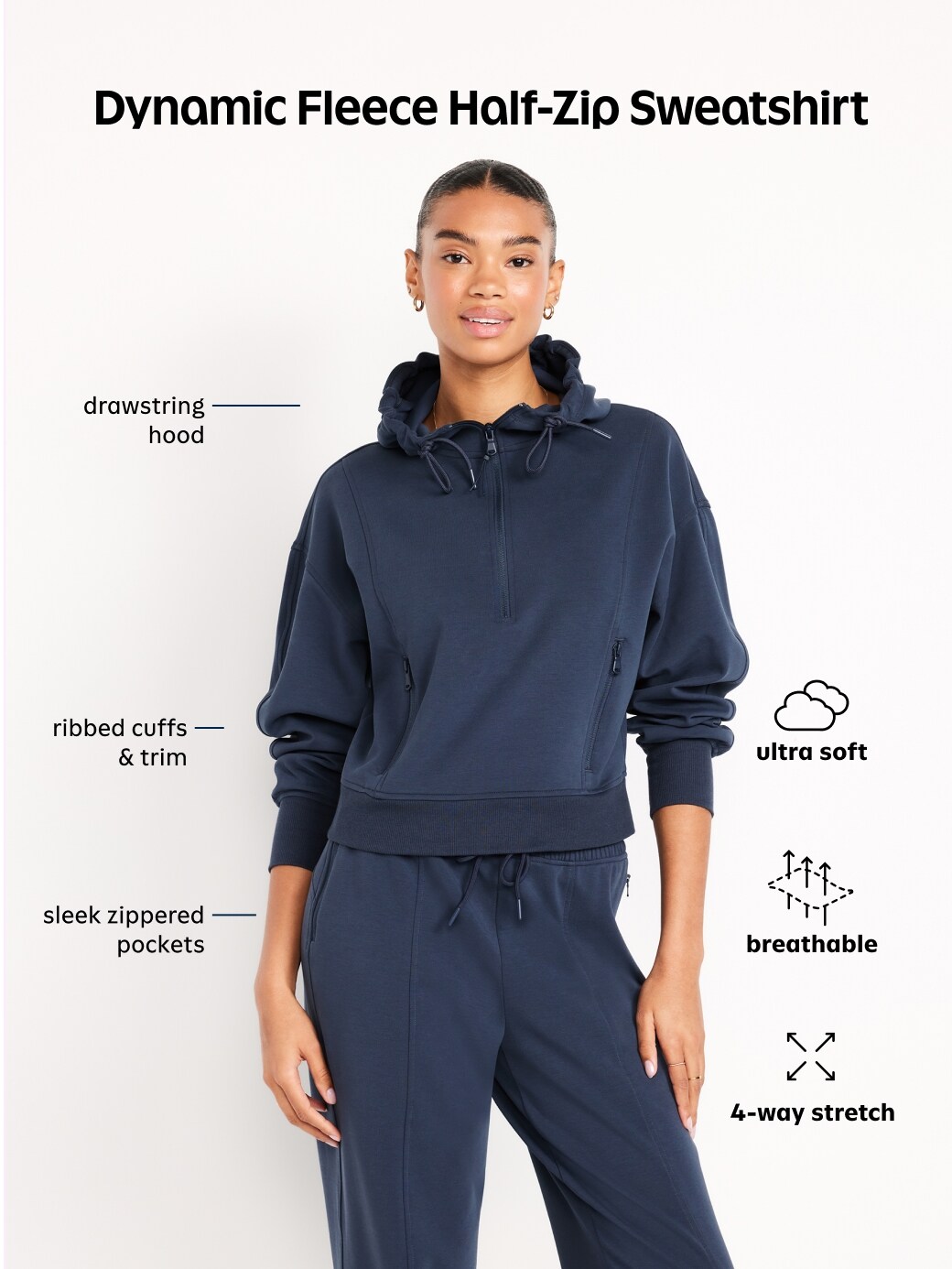 Женское худи Old Navy Dynamic Fleece Half-Zip, цвет: Тёмно-зелёный — фото 5