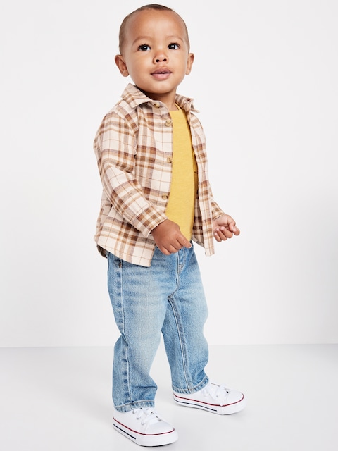 Long-Sleeve Flannel Shirt for Baby - Neutral Plaid