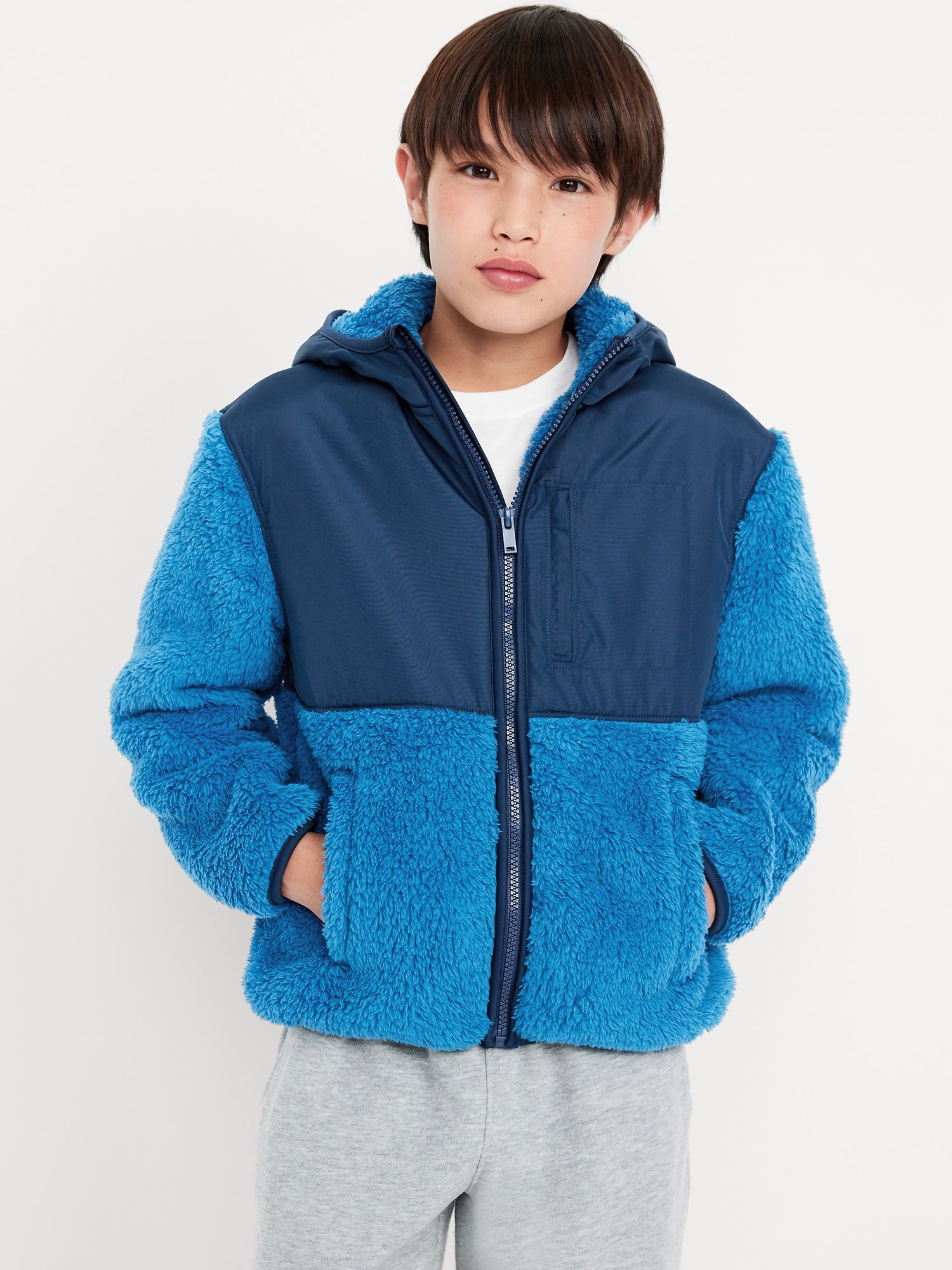 Loose Sherpa Pocket Hooded Jacket for Boys