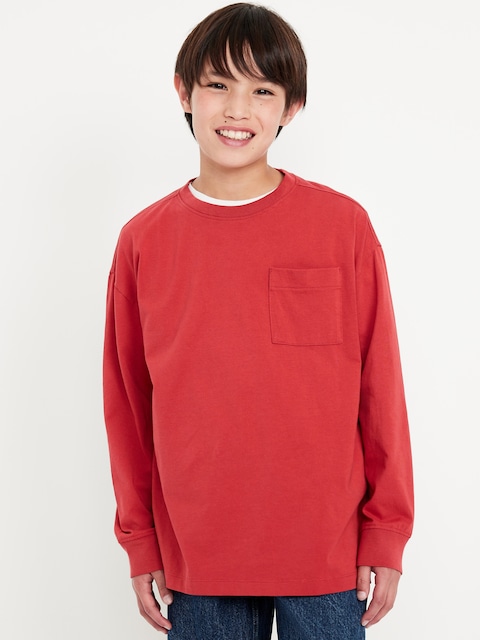 Oversized Long-Sleeve Pocket T-Shirt for Boys - Red Herring