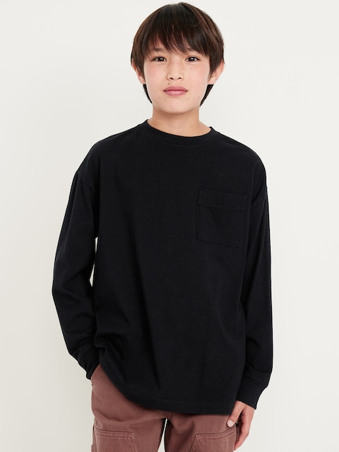 Oversized Long-Sleeve Pocket T-Shirt for Boys - Blackjack