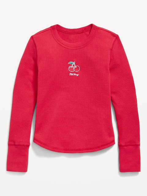 Long-Sleeve Logo Graphic Thermal-Knit T-Shirt for Girls - Roma Red