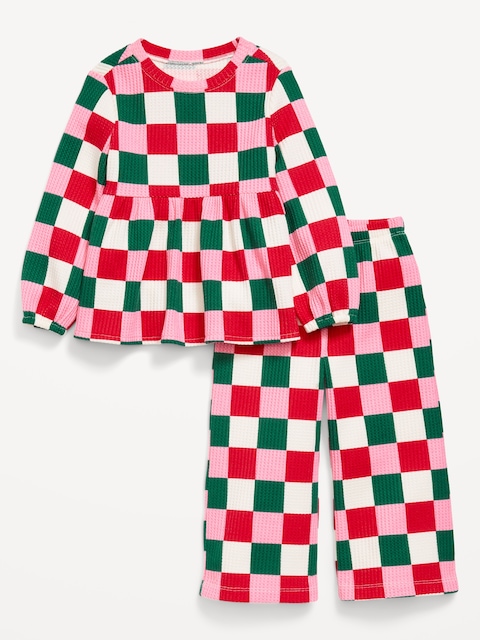 Waffle-Knit Peplum Top and Pants Set for Toddler Girls