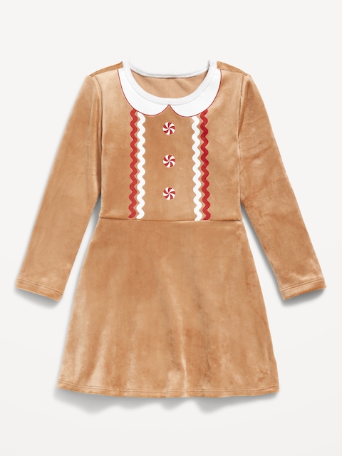 Long-Sleeve Fit and Flare Velour Holiday Dress for Toddler Girls - Gingerbread