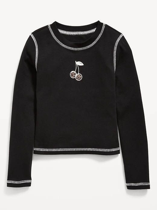 Image number 1 showing, Fitted Long-Sleeve Ribbed Graphic T-Shirt for Girls