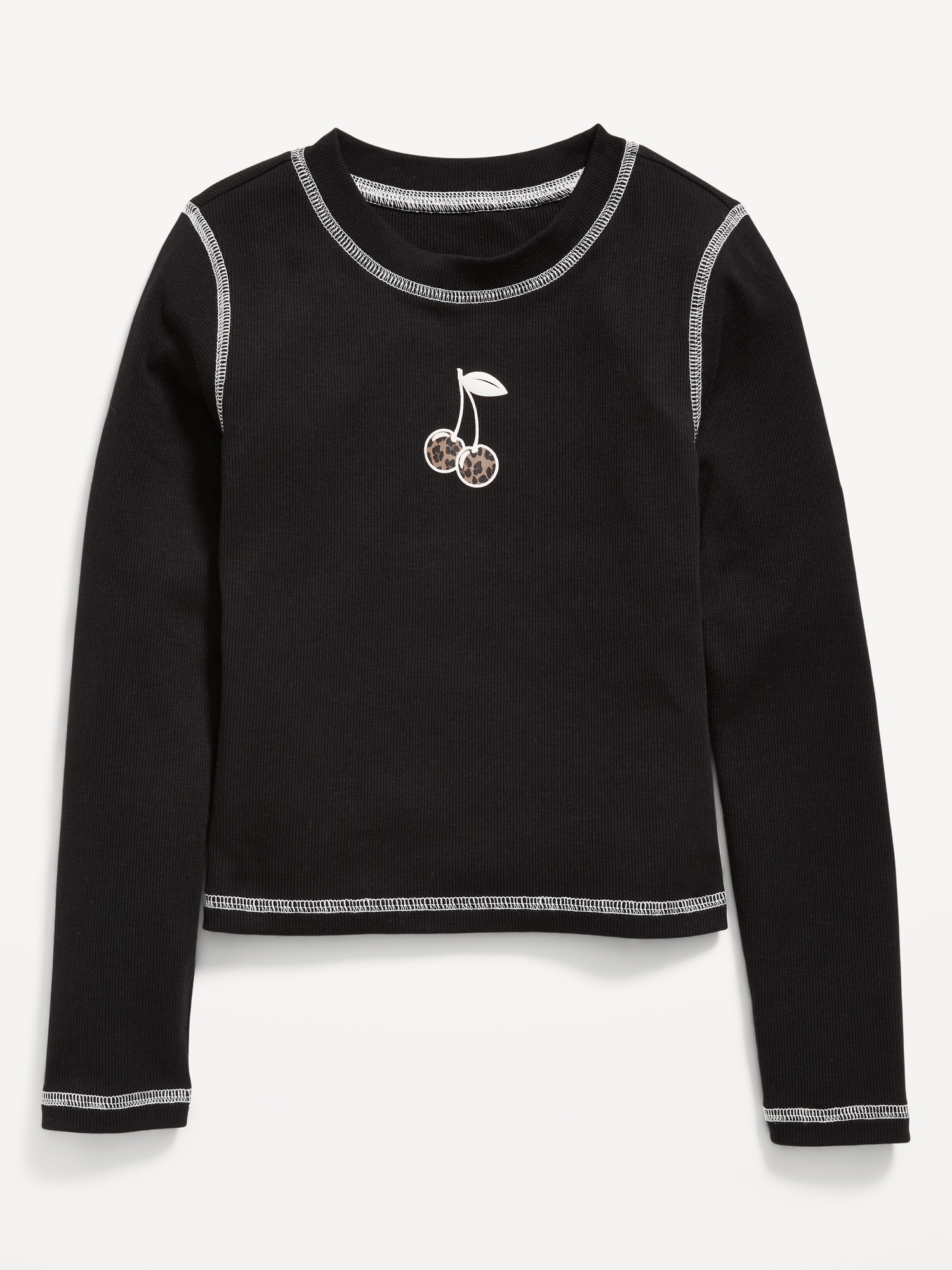 Fitted Long-Sleeve Ribbed Graphic T-Shirt for Girls