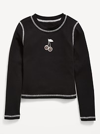 Image number 1 showing, Fitted Long-Sleeve Ribbed Graphic T-Shirt for Girls
