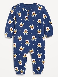 Image number 1 showing, Printed Long-Sleeve Henley Waffle-Knit One-Piece for Baby