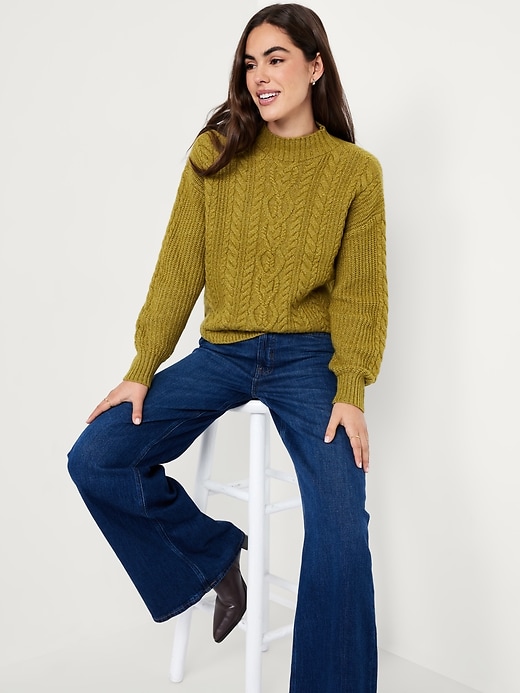 Image number 3 showing, SoSoft Cropped Mock-Neck Cable Sweater