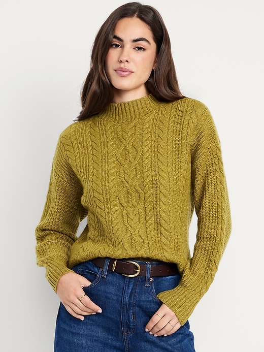 Image number 1 showing, SoSoft Cropped Mock-Neck Cable Sweater