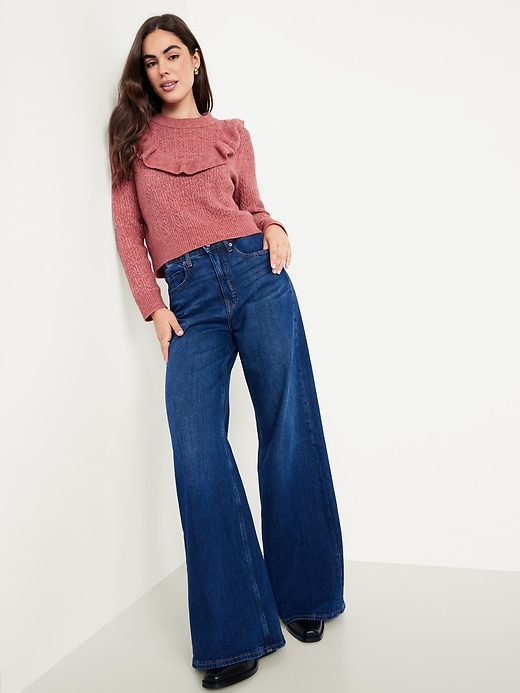 Image number 3 showing, Wool-Blend Cropped Ruffle Sweater
