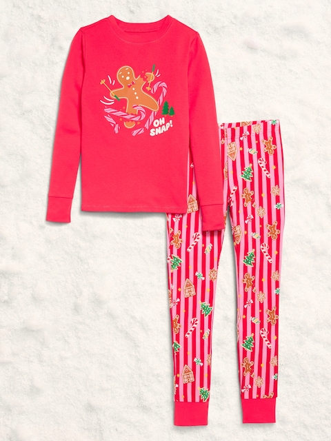 Gender-Neutral Snug-Fit Graphic Pajama Set for Kids - Holiday Stripes (Match The Fam!)
