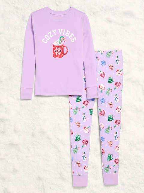 Gender-Neutral Snug-Fit Graphic Pajama Set for Kids - Purple Mugs (Match The Fam!)