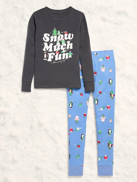 Gender-Neutral Snug-Fit Graphic Pajama Set for Kids - Penguins (Match The Fam!)