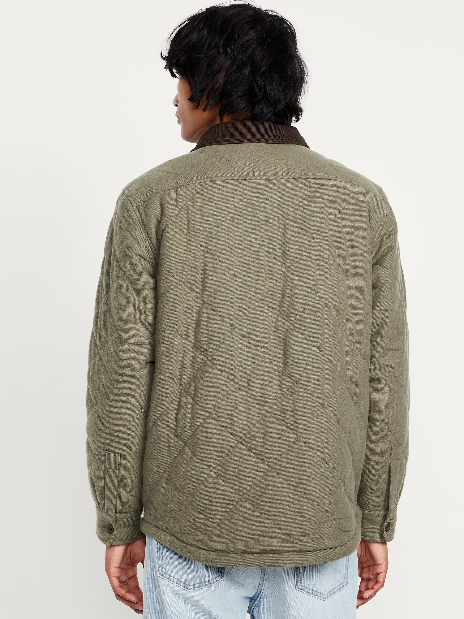 Sherpa-Lined Quilted Flannel Shacket