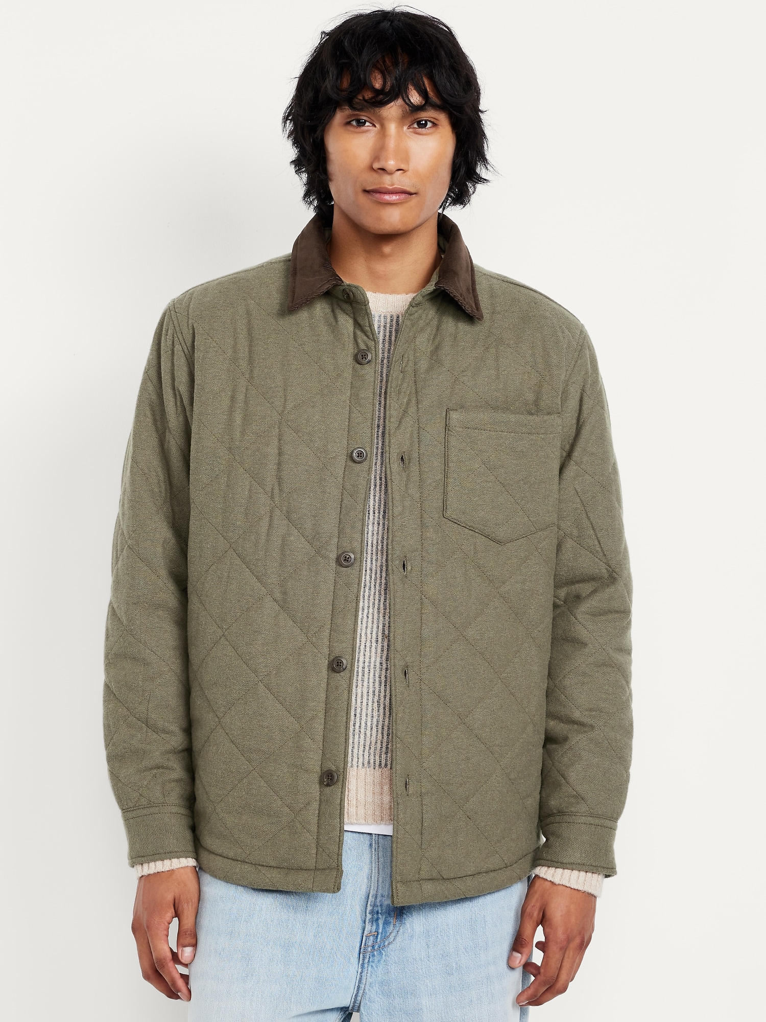 Sherpa-Lined Quilted Flannel Shacket