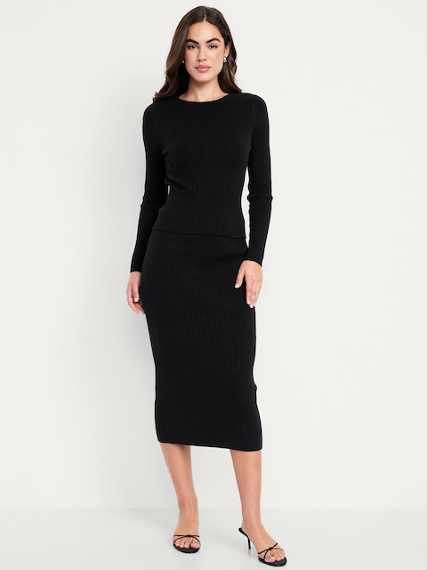 SoSoft Ribbed Midi Sweater Skirt - Black Jack